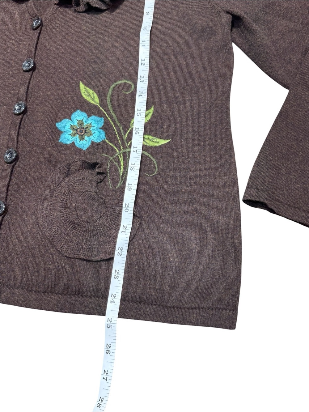 Y2K Timberlea Womens Brown Floral Embroidered Cardigan XL Boho Cottagecore - Picture 5 of 10